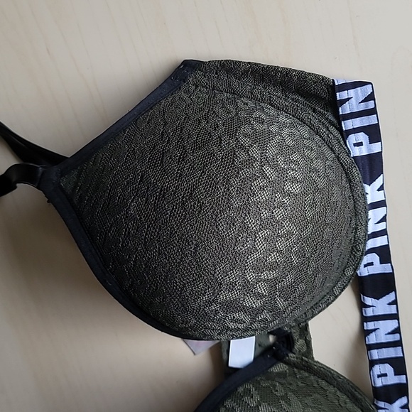 Victoria's Secret PINK Where Everywhere Push Up 32DD Dark Green Leopard Lace - Picture 2 of 13